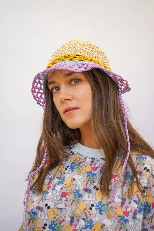 כובע קש צבעוני בוהו סגול