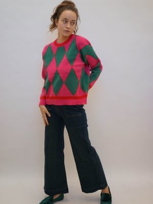 סריג מעויינים אוברסייז ורוד פוקסיה