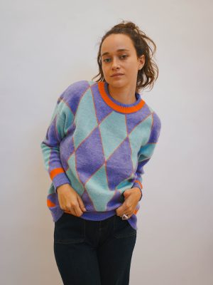 סריג מעויינים אוברסייז תכלת