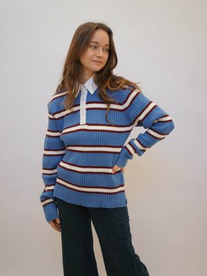 סריג פולו פסים תכלת