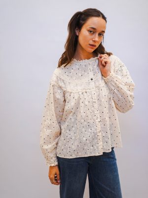 חולצת תחרת נקודות שמנת