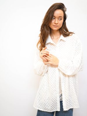 טוניקת ספארי לבן אוברסייז