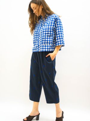 מכנסי ריקמת דוטס כחול