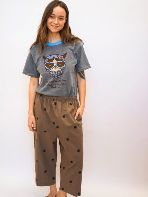 מכנסי ריקמת דוטס בז'